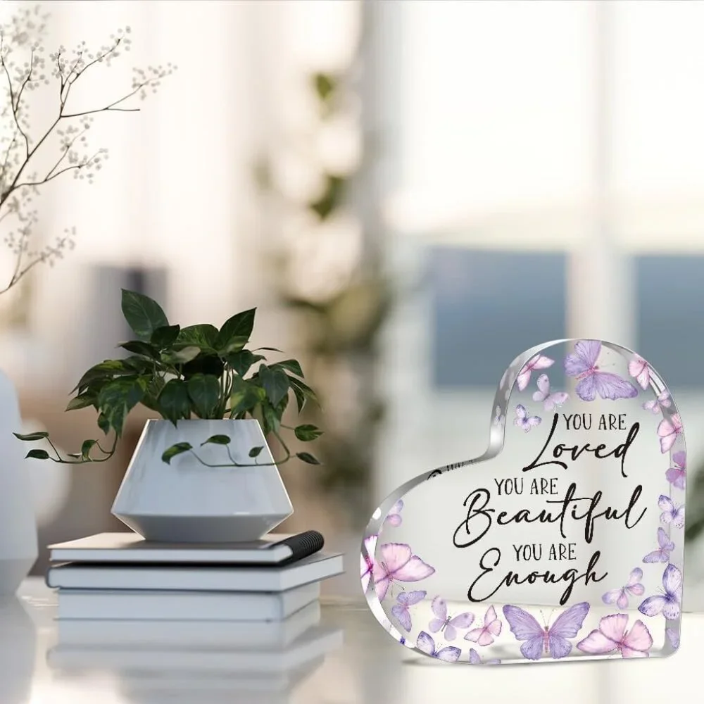 Elegant Acrylic Heart Keepsake Featuring Inspiring Message - Butterfly Design
